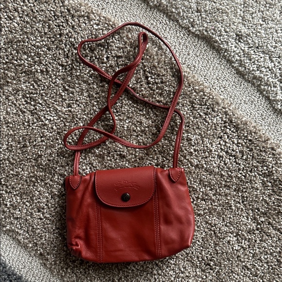 Longchamp Le Pilage Cuir Red Leather Crossbody Bag - Picture 9 of 9